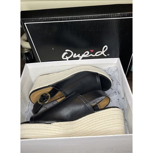 Qupid Caleb Wedge Sandal Heels Black Espadrille Womens Size 6 - Picture 7 of 7
